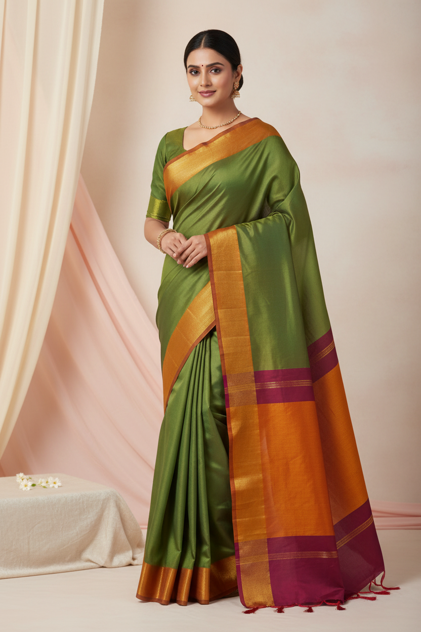 Green Plain Poly Silk