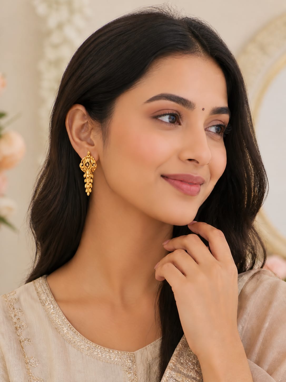Premium Floral Gold Earrings