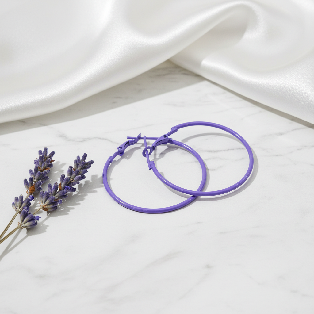 Purple Hoop Ring Earrings