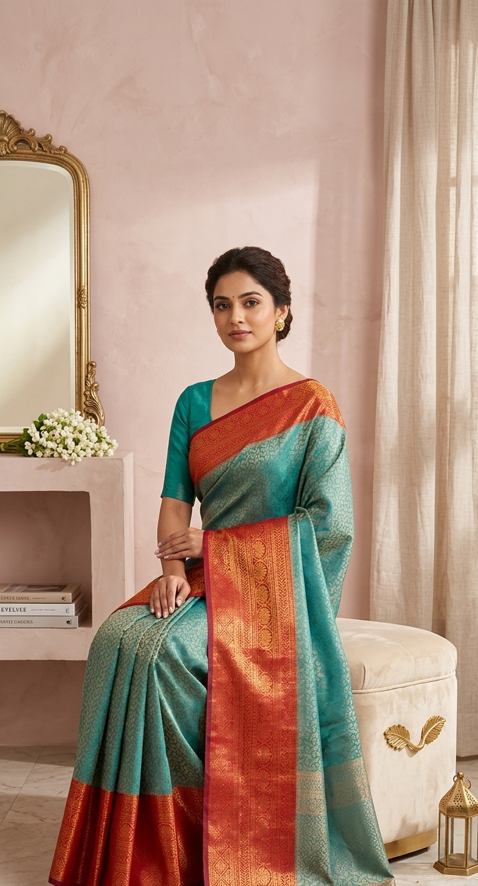 Rama Green Drape Saree