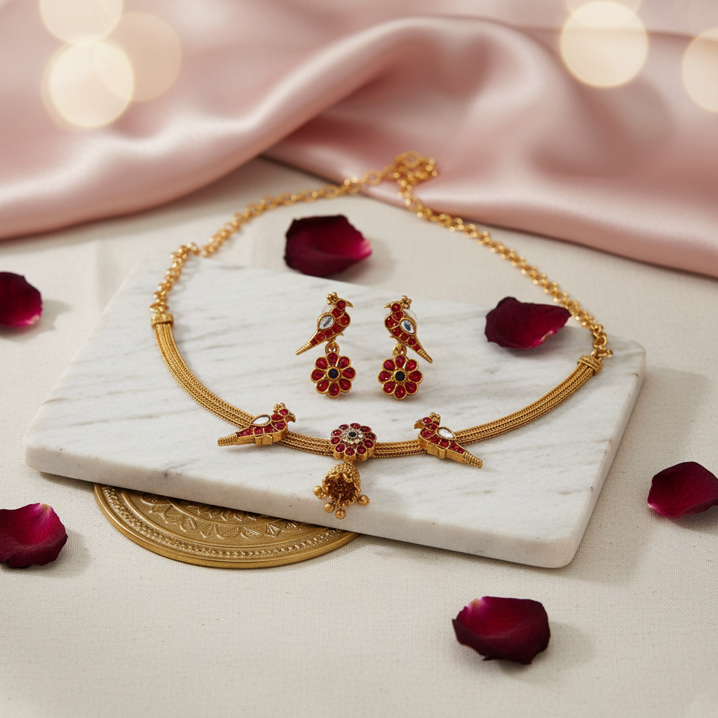 Red Adigai Peacock Necklace