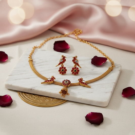 Red Adigai Peacock Necklace
