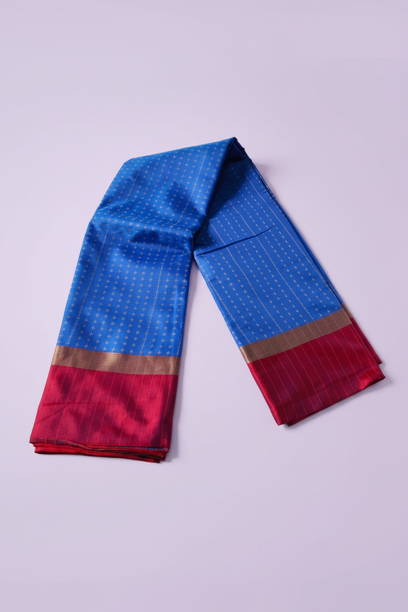 Red Border Blue silk Saree