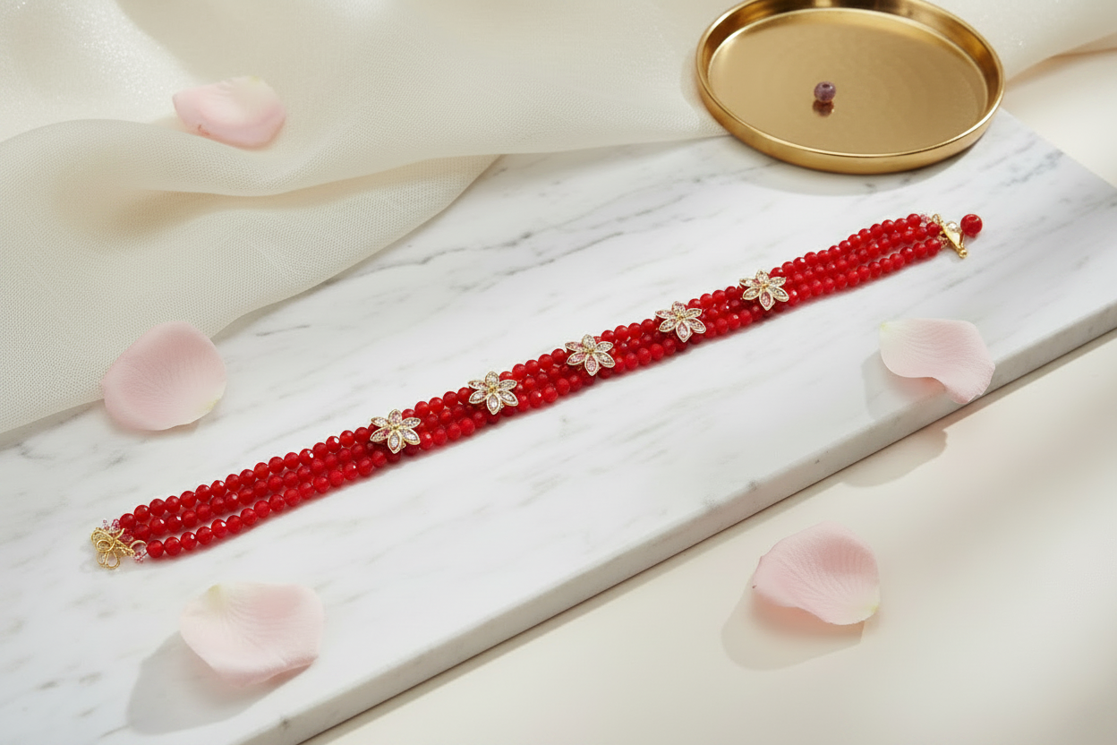 Red Crystal Floral Choker