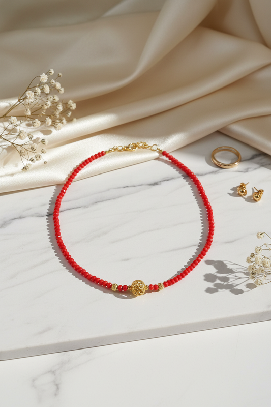 Red Crystal Gold Ball Chain 