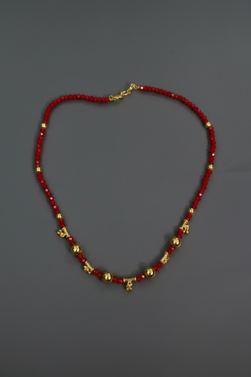 Red Crystal Gold Bead 