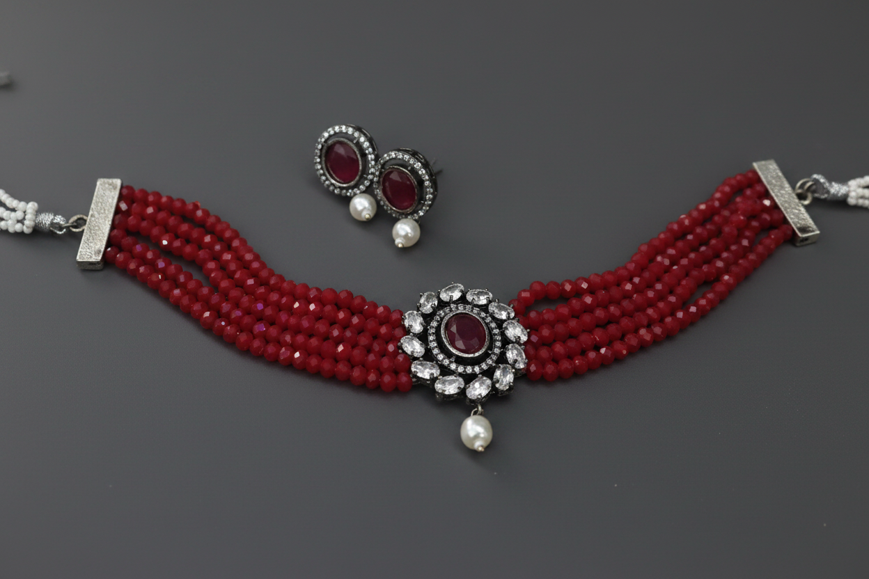 Crystal Red Oxidised Choker