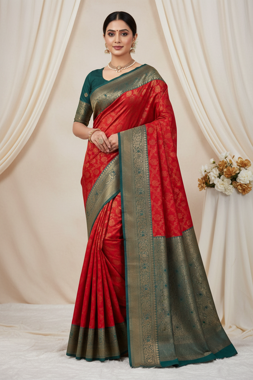Red Drape Magic Saree