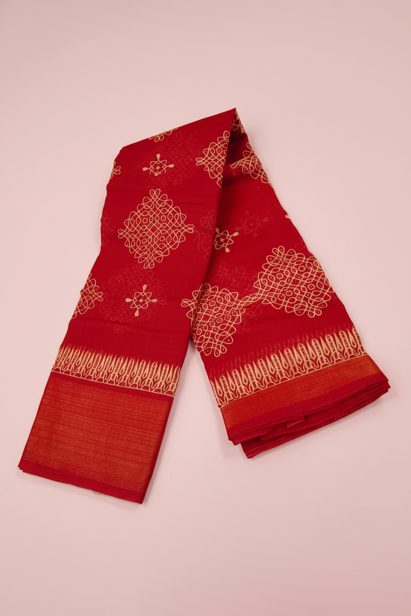 Red Fancy Cotton Saree 
