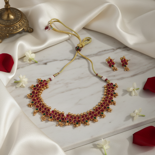 Red Floral Kemp Necklace 