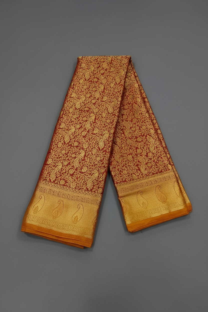 Golden Red Banarasi Saree
