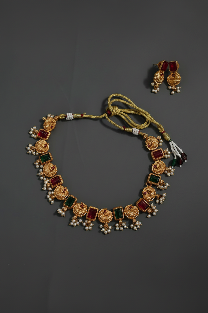 Red Green Peacock Necklace 