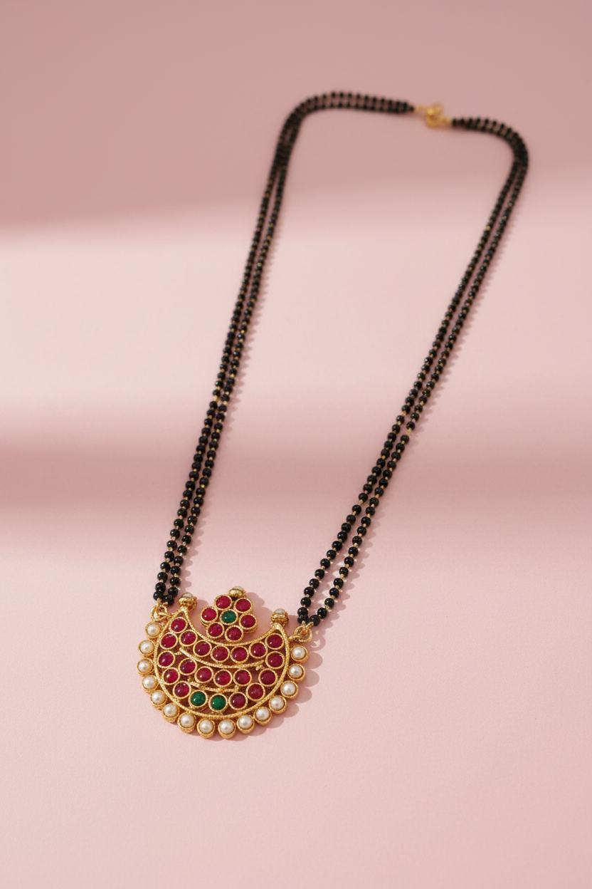 Red Kemp 2 Line Mangalsutra 