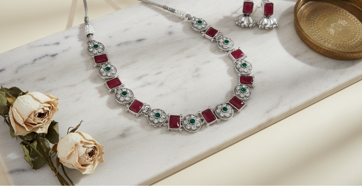 Red Oxidised Necklace