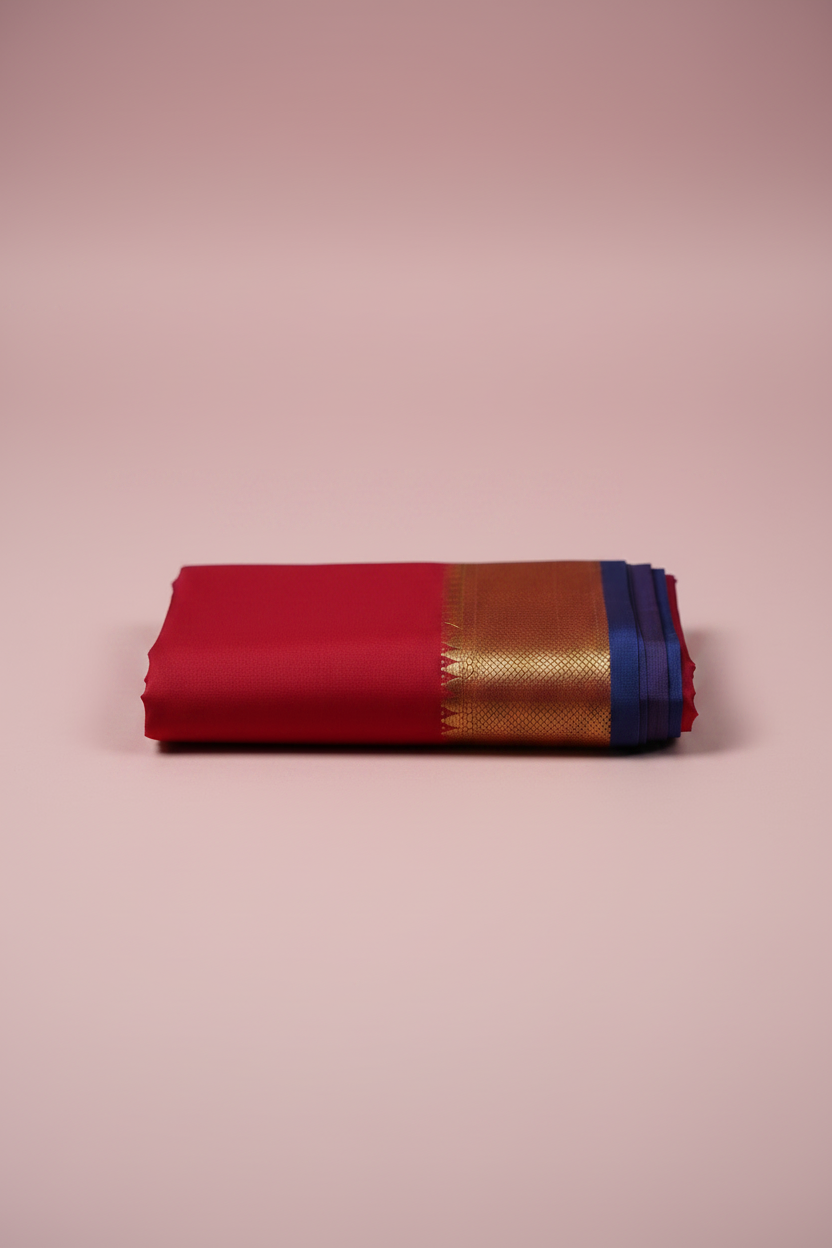 Red Plain Fancy Cotton Saree