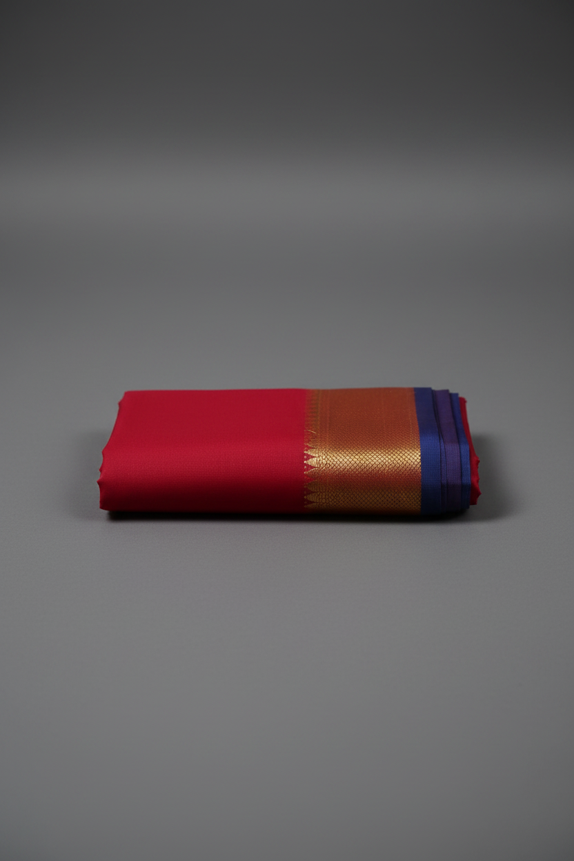 Red Plain Fancy Cotton Saree