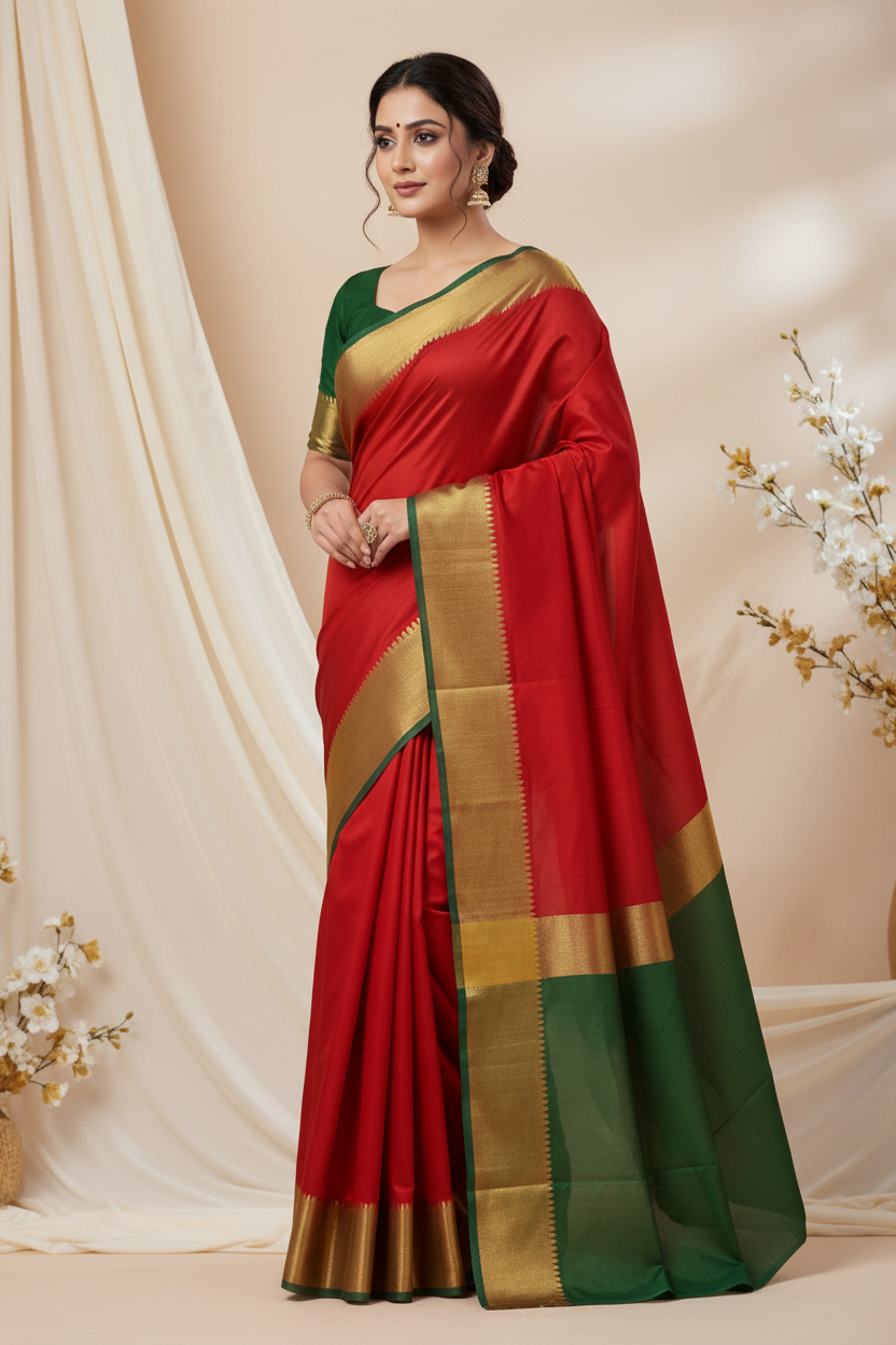 Red Plain Poly Silk