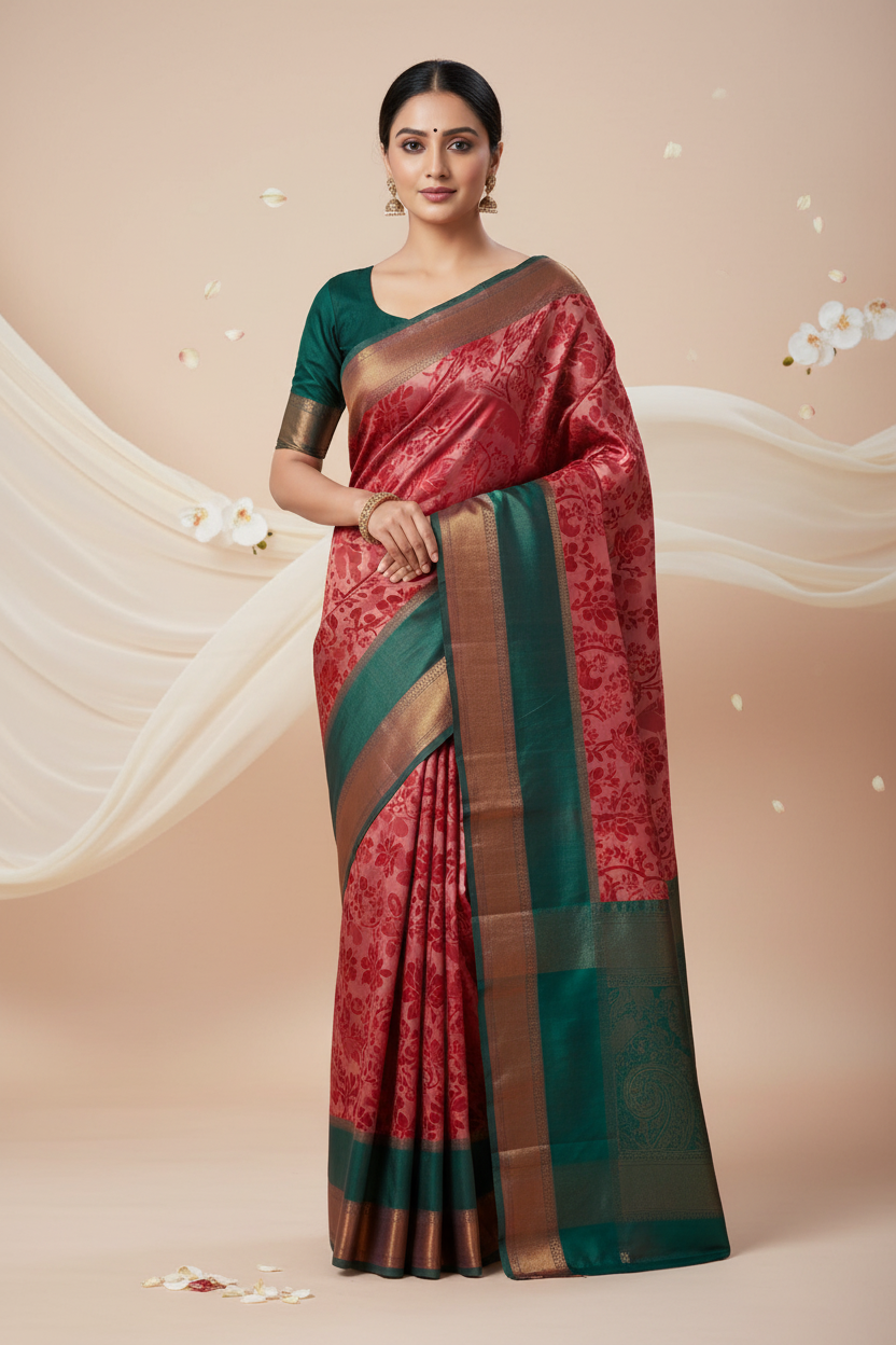 Red and green kubera saree 