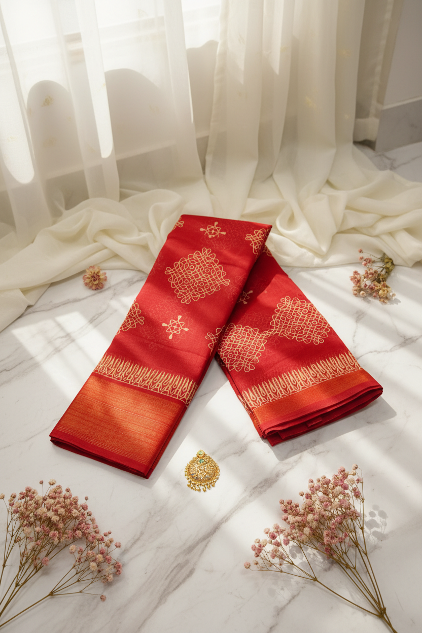 Red cotton saree 