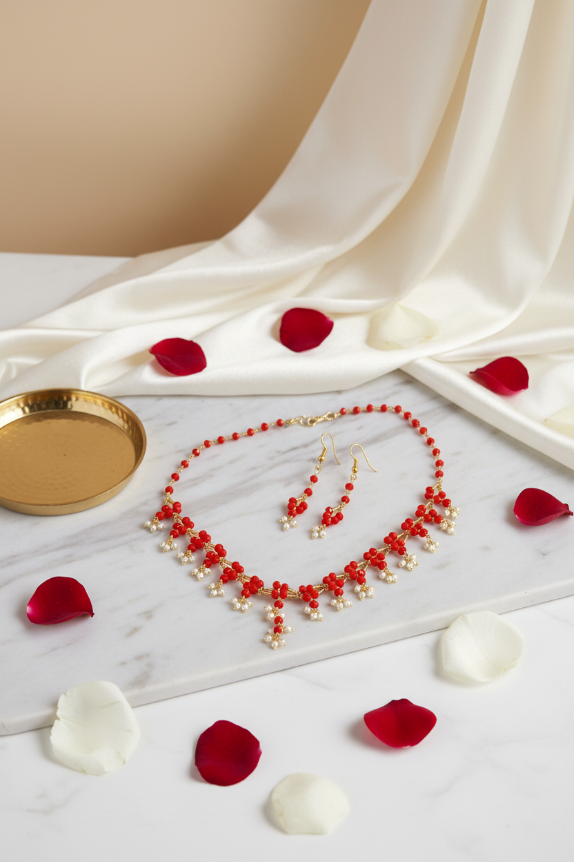 Red crystal beads chain 