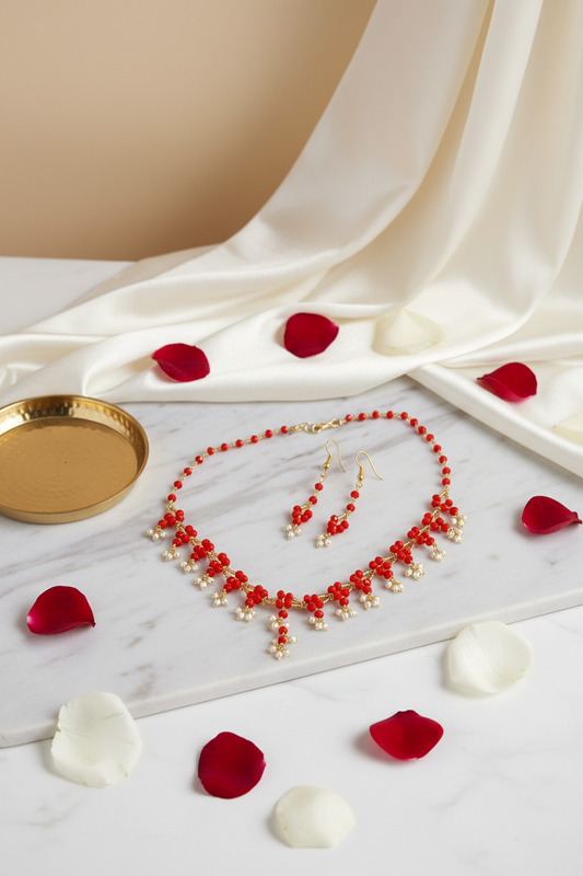 Red crystal beads chain 