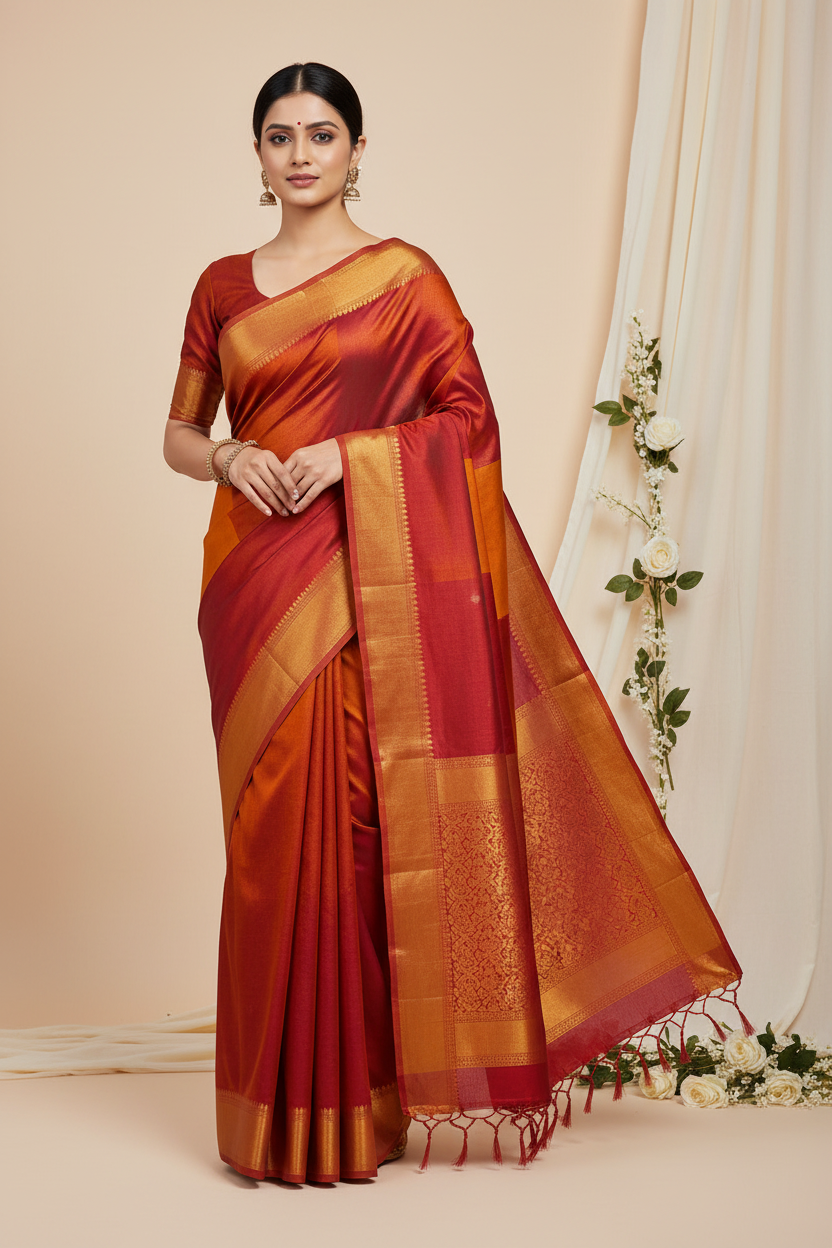 Red pallu Drapes Saree 