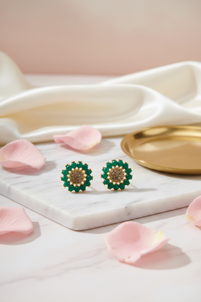 Round Green floral Earrings 