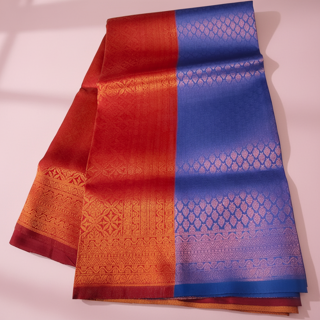 Royal Blue Red Saree