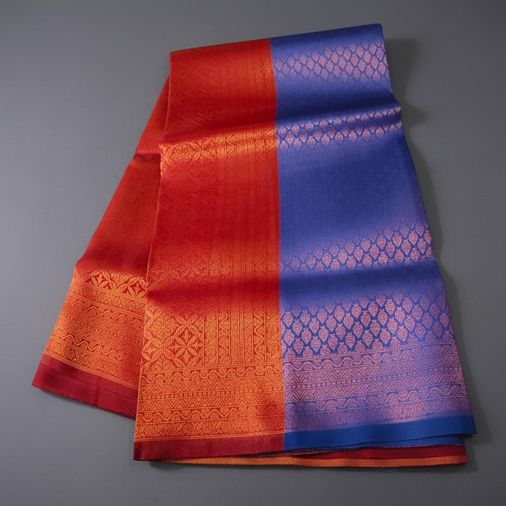 Royal Blue Red Saree
