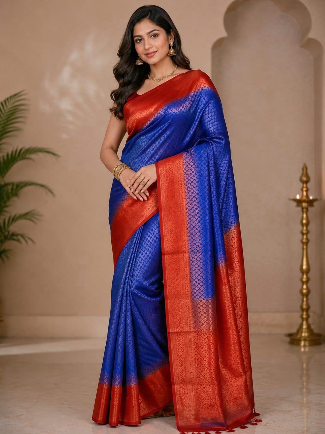 Royal Blue Red Saree