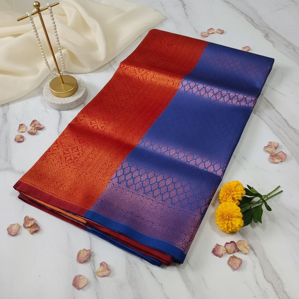 Royal Blue Red Saree