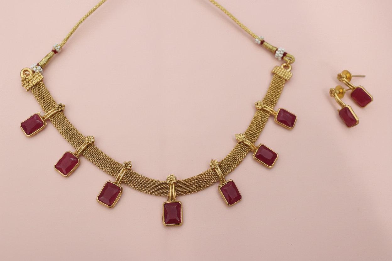 Ruby Mesh Drop Necklace