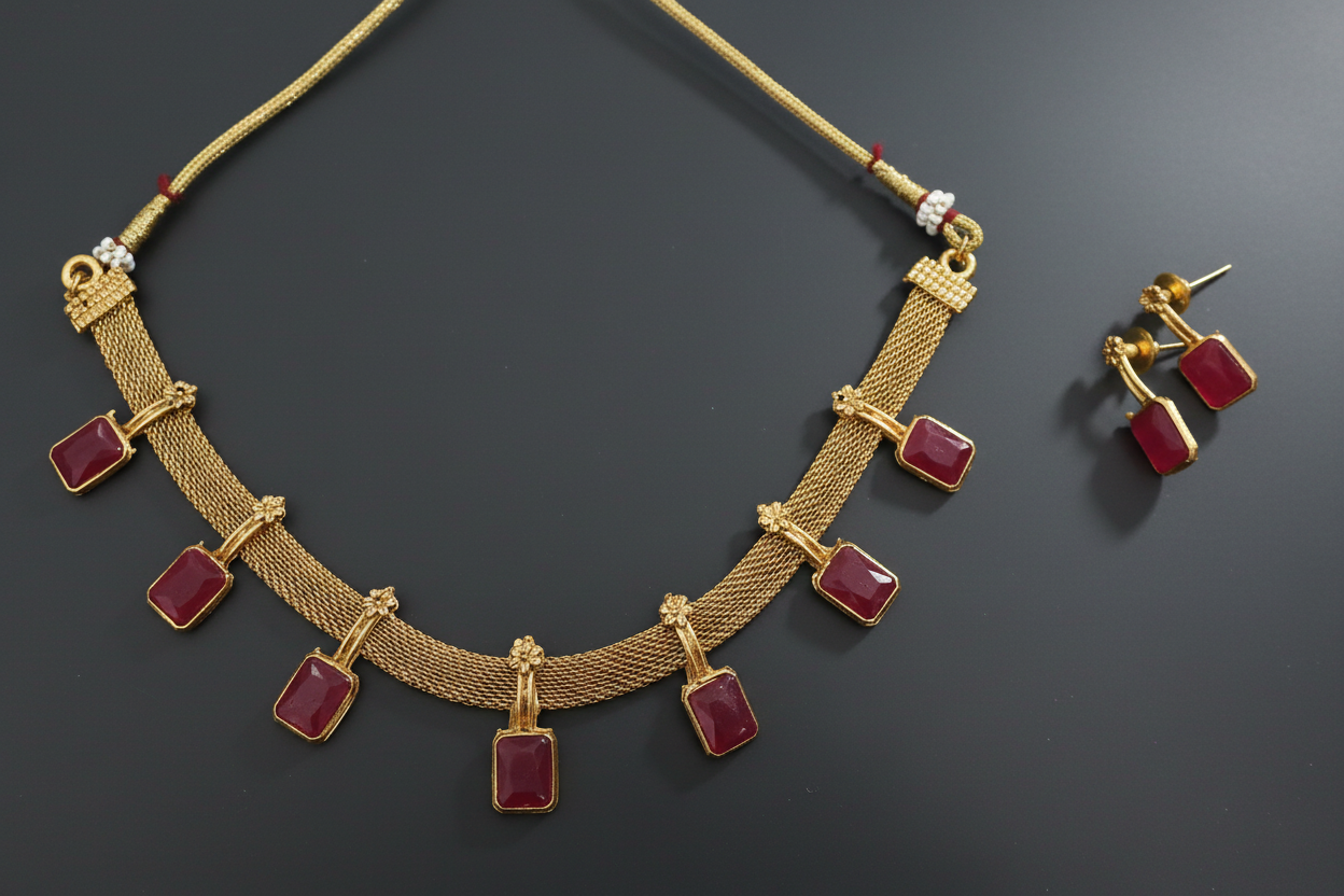 Ruby Mesh Drop Necklace