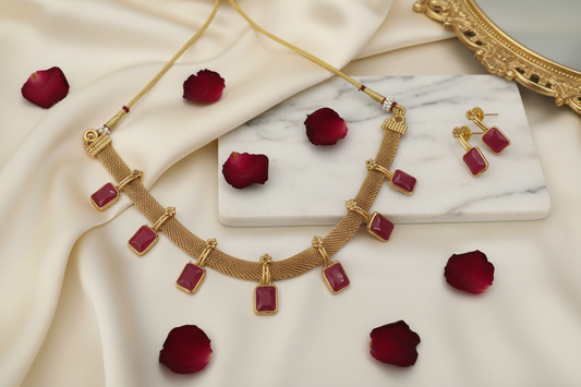 Ruby Mesh Drop Necklace