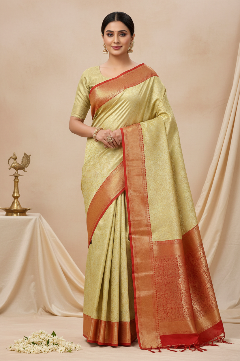 Sandal Saree Silver Zari