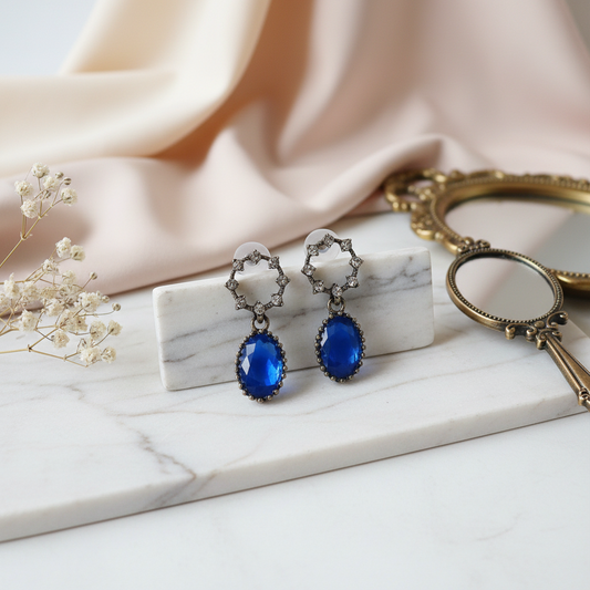 Silver Blue Stone Earrings