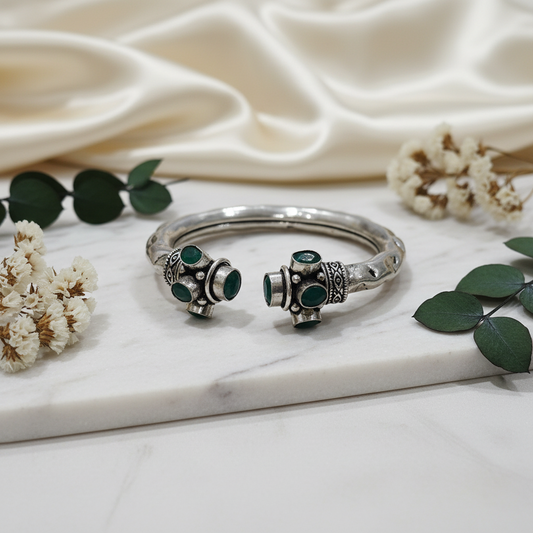Silver Dark Green Kada
