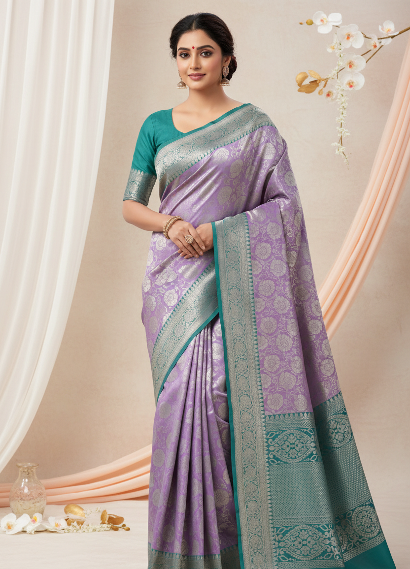 Lavender Silver Symphony Saree