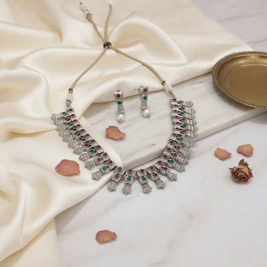 Silver Oxidised Multi Necklace