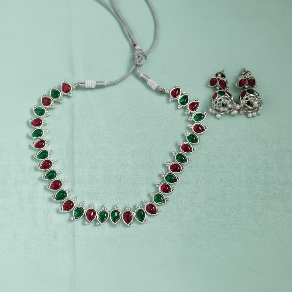 Multi Silver Oxidised Necklace