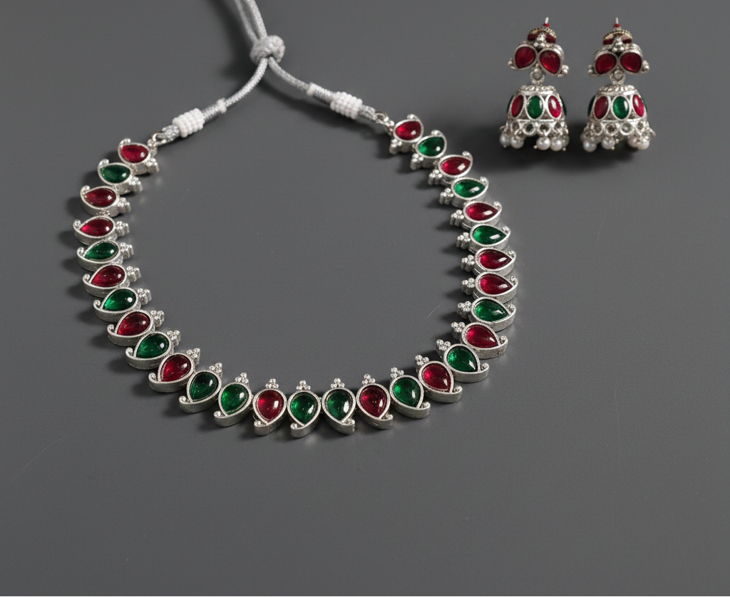 Multi Silver Oxidised Necklace