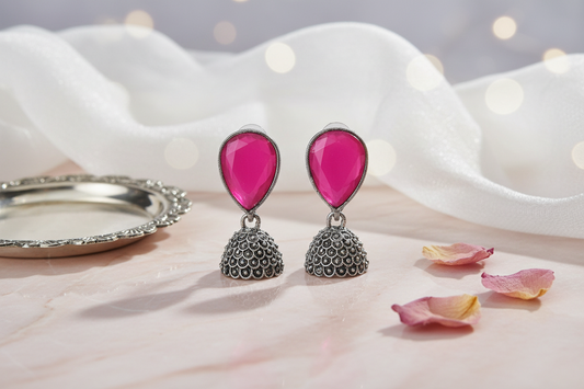 Silver Pink Stone Jhumka