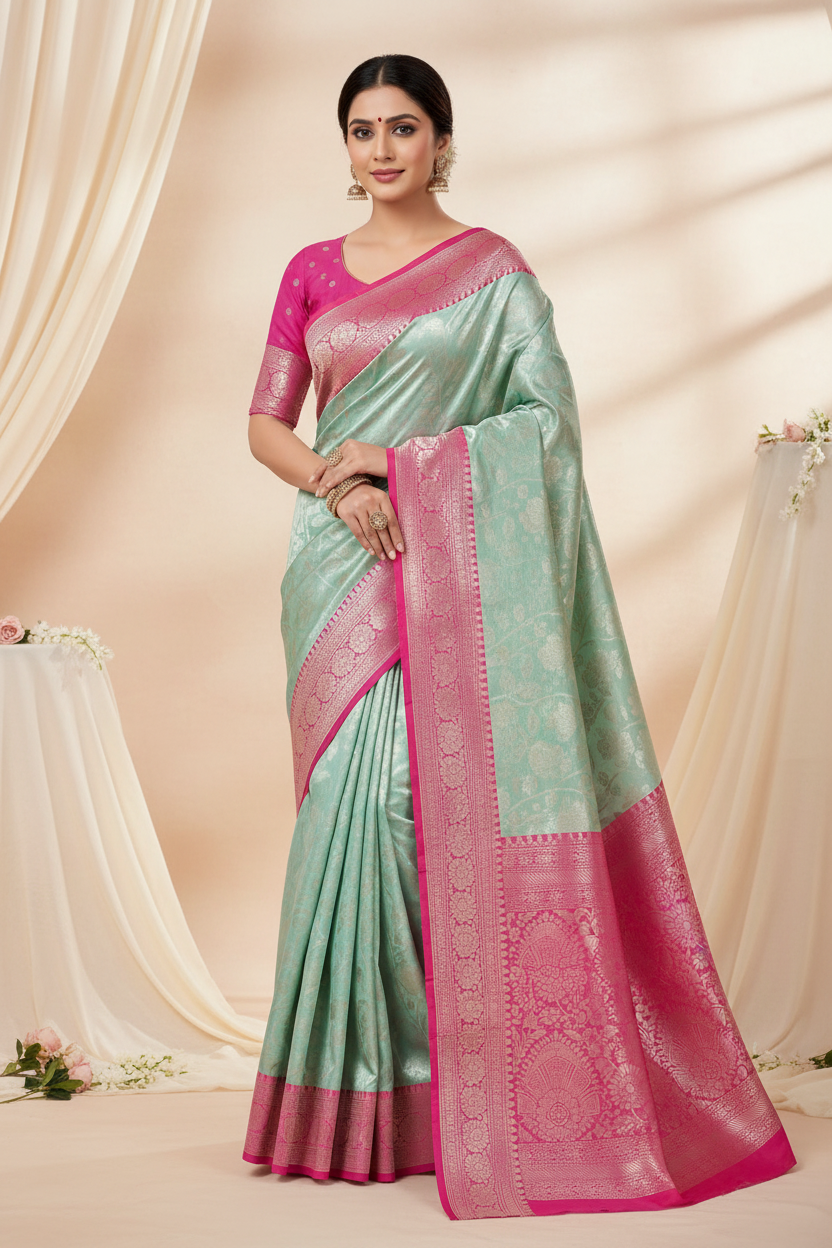 Light Green Silver Symphony Saree