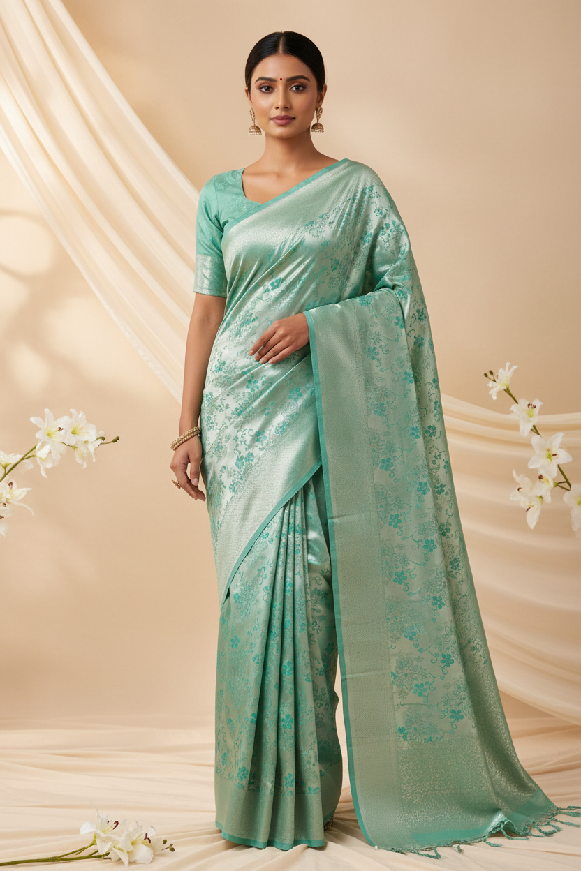 Silver Zari Green Saree