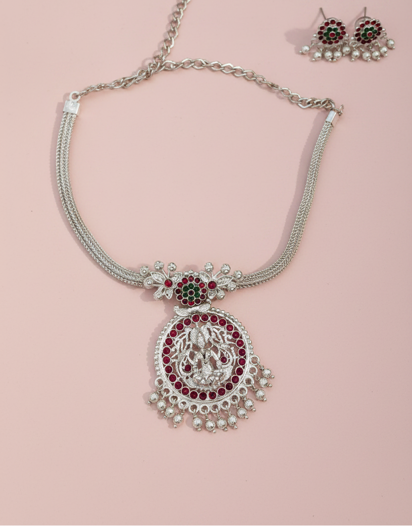 Sliver Oxidised Lakshmi Necklace