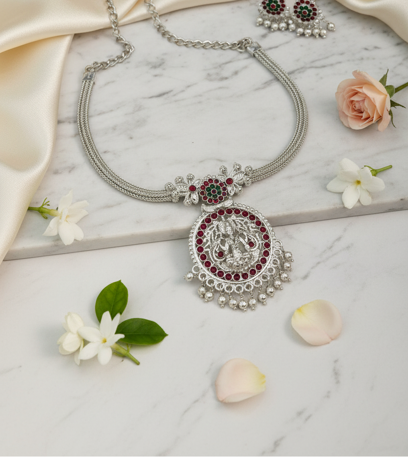 Sliver Oxidised Lakshmi Necklace