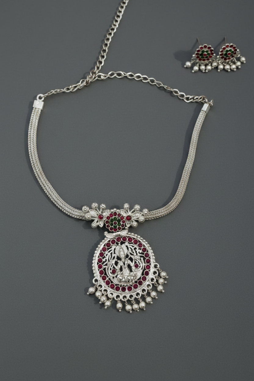 Sliver Oxidised Lakshmi Necklace