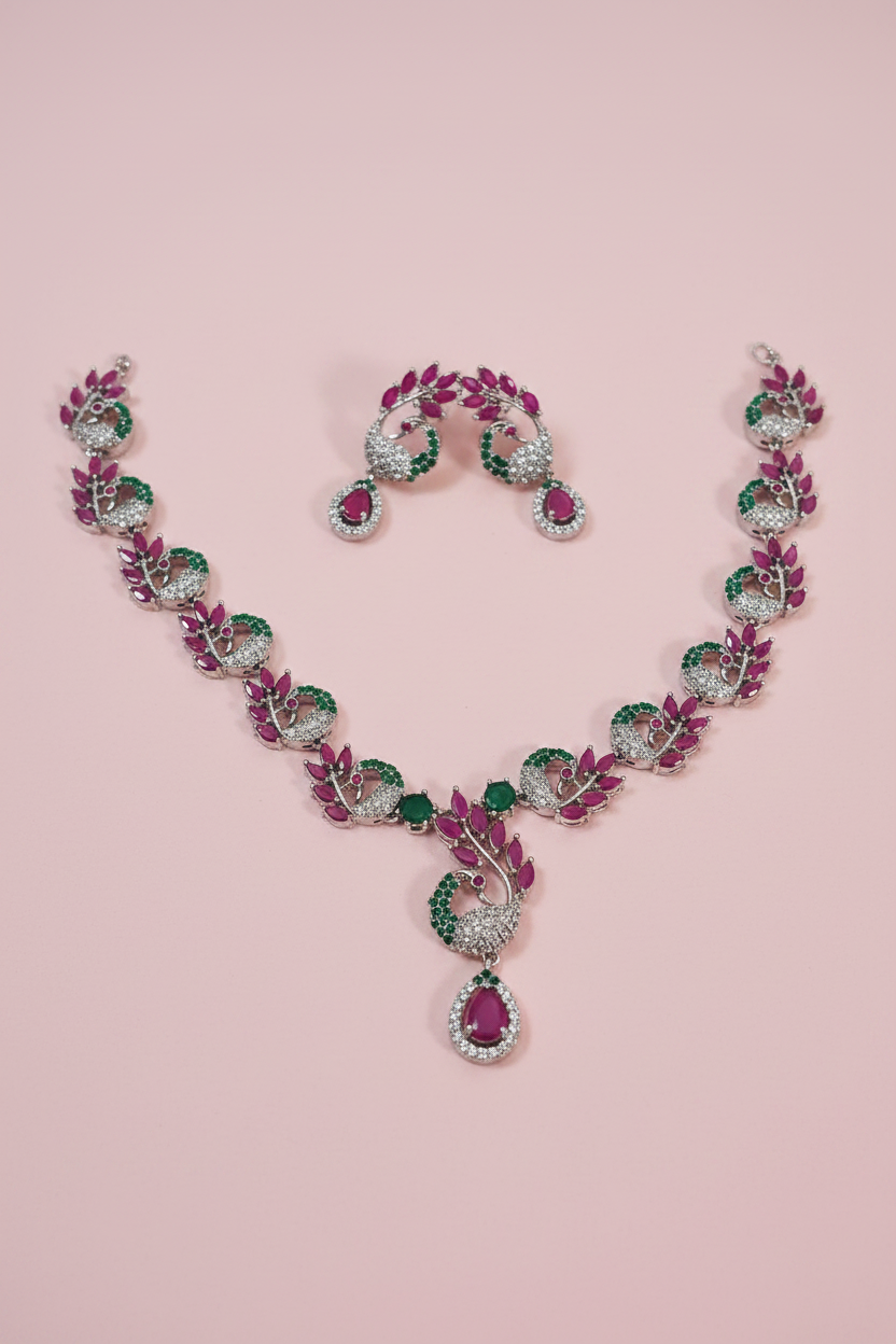 Sliver AD Peacock Necklace
