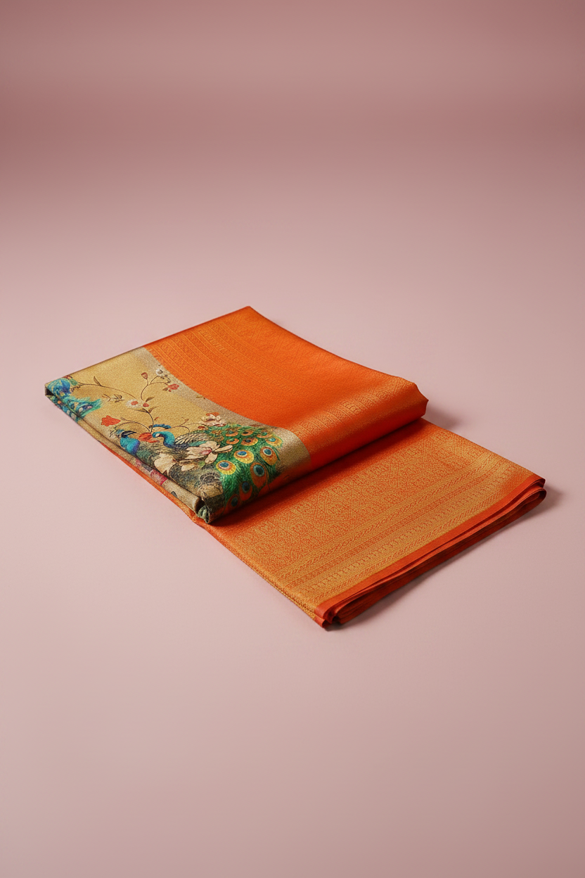 Bright Orange Soft Saree