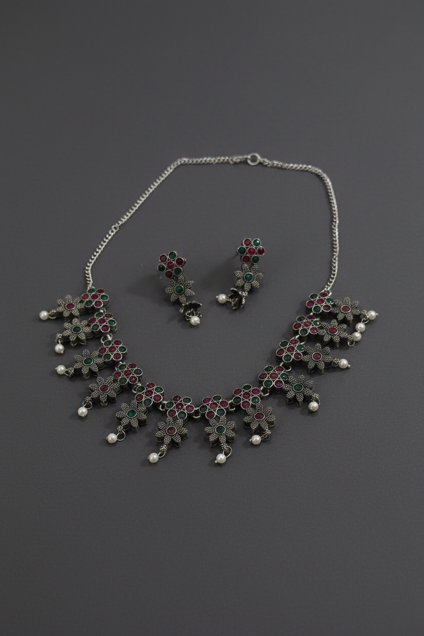 Star Floral Oxidised Necklace  